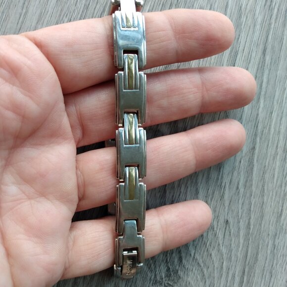 Sabona Bracelet Stainless Steel Links Gold Tone Design Magnets L/XL - Picture 9 of 9